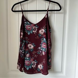 Pink Republic Maroon Tank Top with Floral Pattern Size Medium